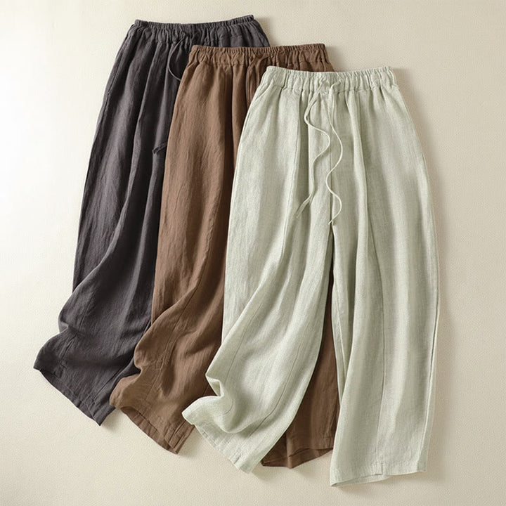 Buddha Stones Lässige Sommerhose aus Leinen mit Kordelzug, weitem Bein und Tasche - image 22