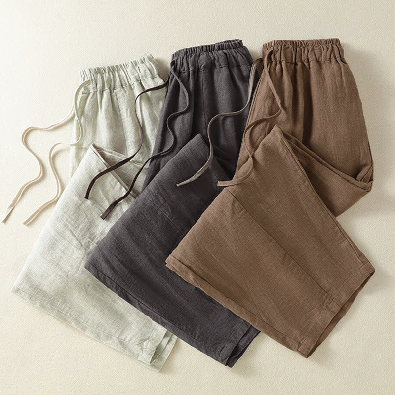 Buddha Stones Lässige Sommerhose aus Leinen mit Kordelzug, weitem Bein und Tasche - image 23