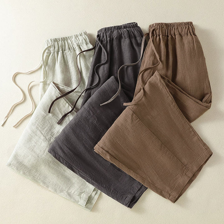 Buddha Stones Lässige Sommerhose aus Leinen mit Kordelzug, weitem Bein und Tasche - image 23