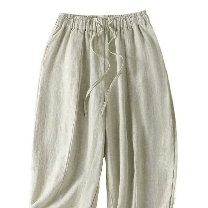 Buddha Stones Lässige Sommerhose aus Leinen mit Kordelzug, weitem Bein und Tasche - image 8