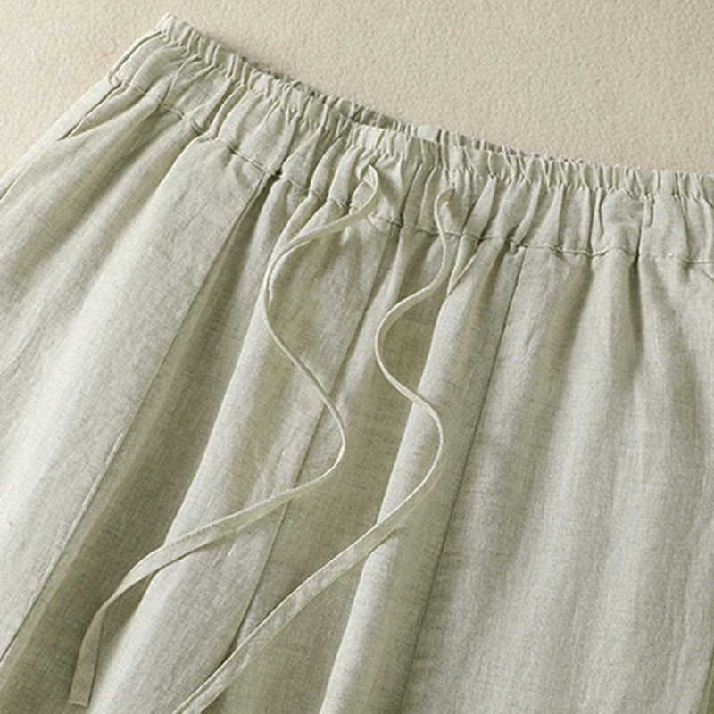 Buddha Stones Lässige Sommerhose aus Leinen mit Kordelzug, weitem Bein und Tasche - image 9