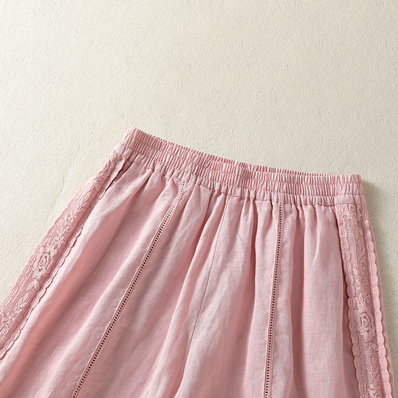 Buddha Stones Lässige, sommerliche Boho-Shorts für Damen mit einfarbiger, dekorativer Seitenspitze und Taschen - image 17