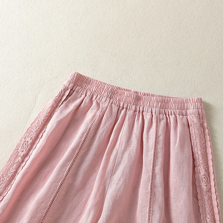 Buddha Stones Lässige, sommerliche Boho-Shorts für Damen mit einfarbiger, dekorativer Seitenspitze und Taschen - image 17