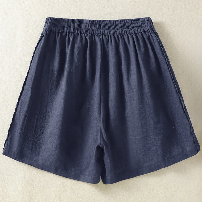 Buddha Stones Lässige, sommerliche Boho-Shorts für Damen mit einfarbiger, dekorativer Seitenspitze und Taschen - image 11