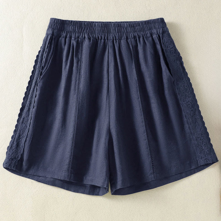 Buddha Stones Lässige, sommerliche Boho-Shorts für Damen mit einfarbiger, dekorativer Seitenspitze und Taschen - Mitternachtsblau - US8-10, UK/AU12-14, EU40-42 (2XL) - image 10
