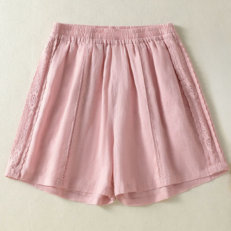 Buddha Stones Lässige, sommerliche Boho-Shorts für Damen mit einfarbiger, dekorativer Seitenspitze und Taschen - Hellrosa - US8-10, UK/AU12-14, EU40-42 (2XL) - image 15