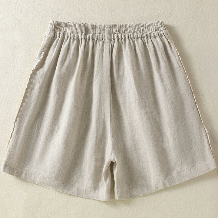 Buddha Stones Lässige, sommerliche Boho-Shorts für Damen mit einfarbiger, dekorativer Seitenspitze und Taschen - image 22