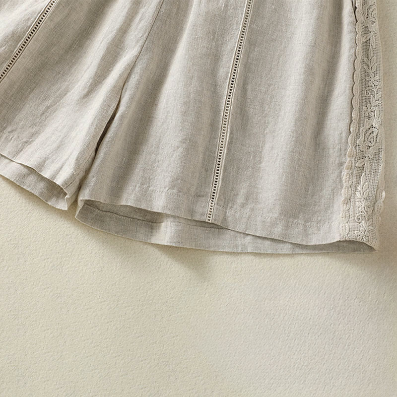 Buddha Stones Lässige, sommerliche Boho-Shorts für Damen mit einfarbiger, dekorativer Seitenspitze und Taschen - image 24