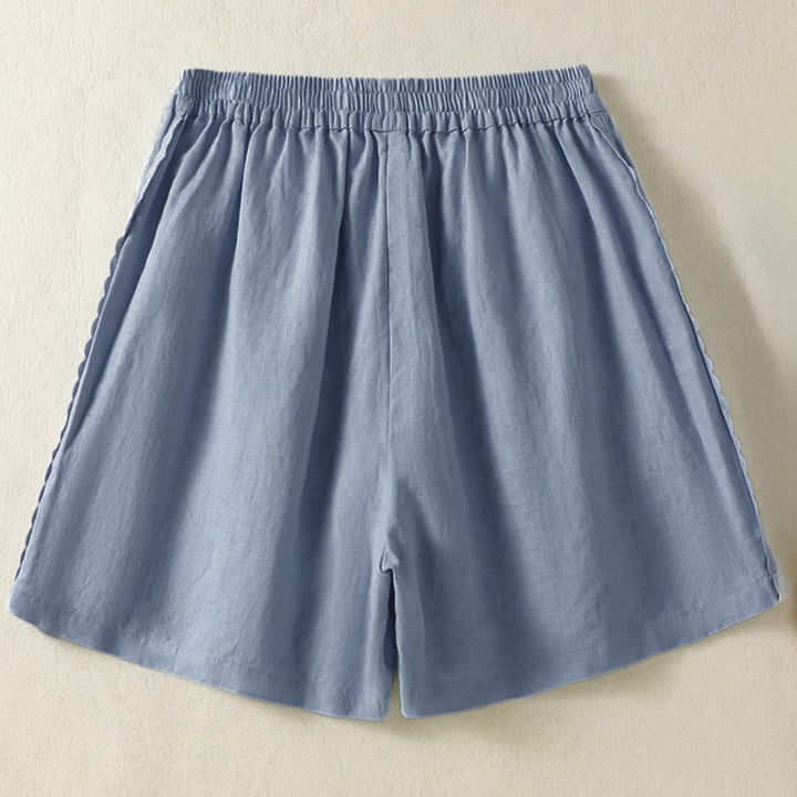 Buddha Stones Lässige, sommerliche Boho-Shorts für Damen mit einfarbiger, dekorativer Seitenspitze und Taschen - image 1