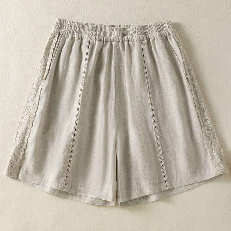 Buddha Stones Lässige, sommerliche Boho-Shorts für Damen mit einfarbiger, dekorativer Seitenspitze und Taschen - Leinen - US8-10, UK/AU12-14, EU40-42 (2XL) - image 21