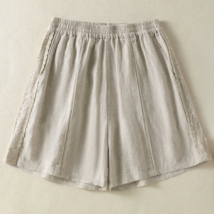 Buddha Stones Lässige, sommerliche Boho-Shorts für Damen mit einfarbiger, dekorativer Seitenspitze und Taschen - Leinen - US8-10, UK/AU12-14, EU40-42 (2XL) - image 21
