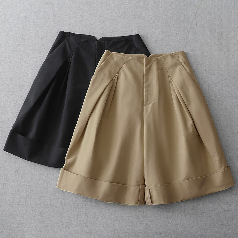 Buddha Stones Minimalistische, elegante, einfarbige Damen-Shorts mit Reißverschluss und Taschen im Sommerdesign - image 15