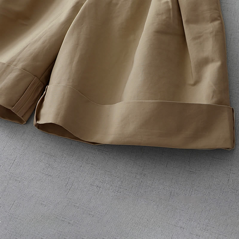 Buddha Stones Minimalistische, elegante, einfarbige Damen-Shorts mit Reißverschluss und Taschen im Sommerdesign - image 7