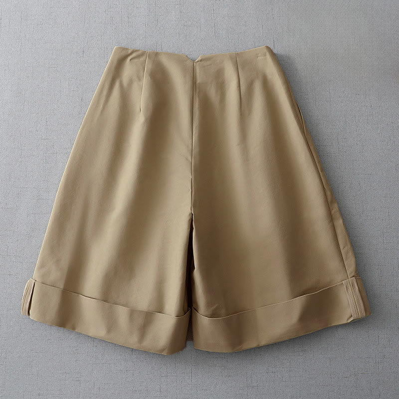 Buddha Stones Minimalistische, elegante, einfarbige Damen-Shorts mit Reißverschluss und Taschen im Sommerdesign - image 1