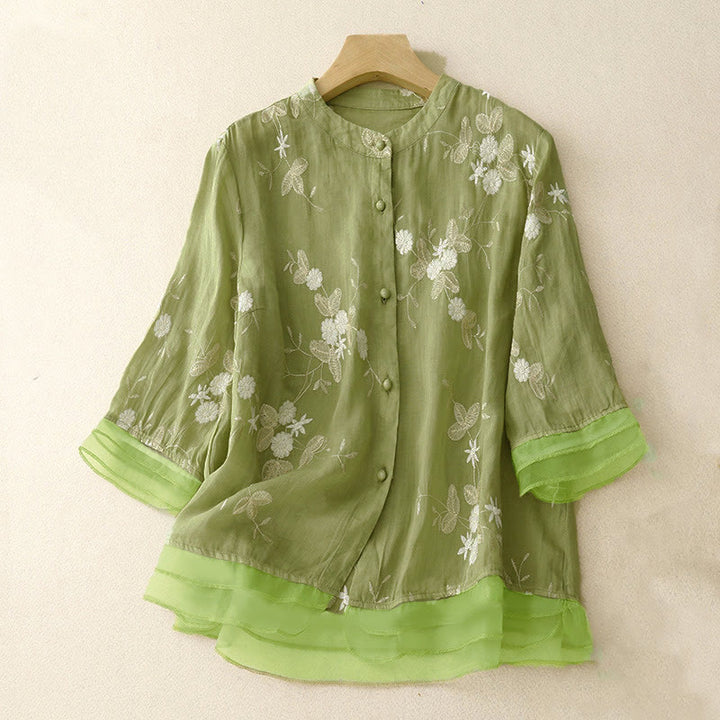 Lässiges Damen-Shirt mit Buddha Stones -Stickerei und Blütenblättern, Rundhalsausschnitt und halben Ärmeln - Hellgrün - US 8-10, UK/AU 12-14, EU 40-42 (2XL) - image 12