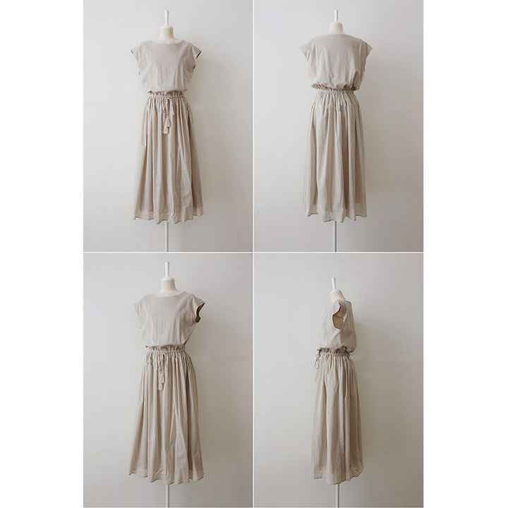 Buddha Stones Casual Eastic Kurzarm-Midikleid mit Kordelzug in der Taille - image 10