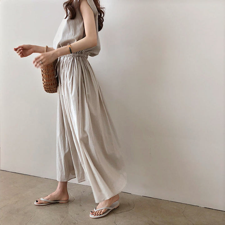 Buddha Stones Casual Eastic Kurzarm-Midikleid mit Kordelzug in der Taille - image 8