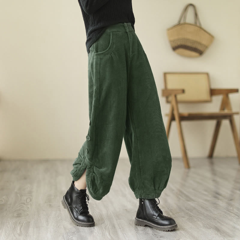 Lässige Cordhose für Damen mit Buddha Stones, Knöpfen, Beinöffnung und Taschen - SeaGreen - US 8-10, UK/AU 12-14, EU 40-42 (2XL) - image 10