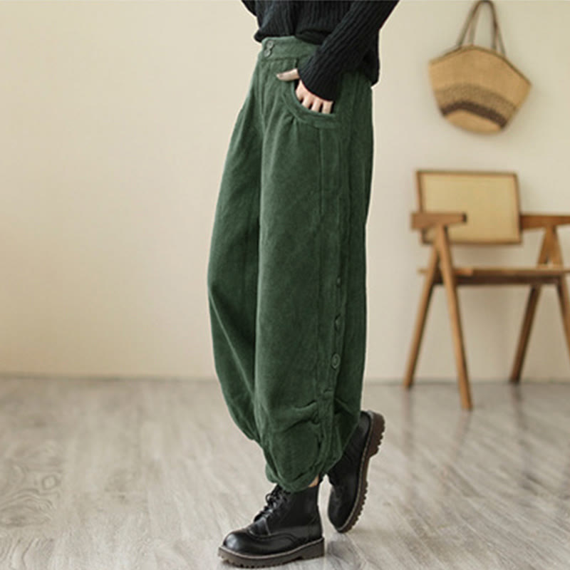 Lässige Cordhose für Damen mit Buddha Stones, Knöpfen, Beinöffnung und Taschen - image 11