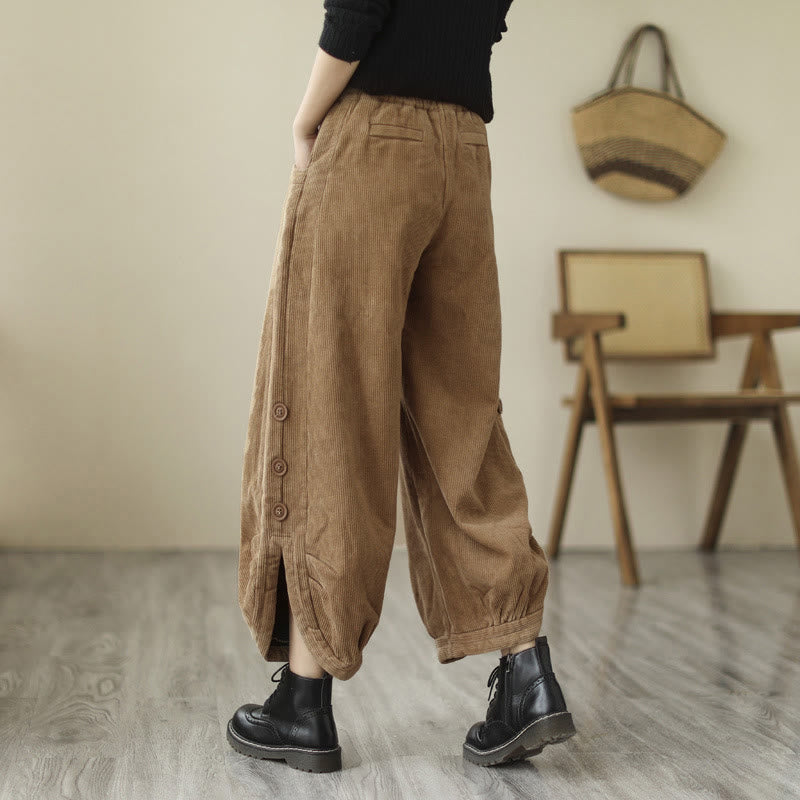 Lässige Cordhose für Damen mit Buddha Stones, Knöpfen, Beinöffnung und Taschen - image 2