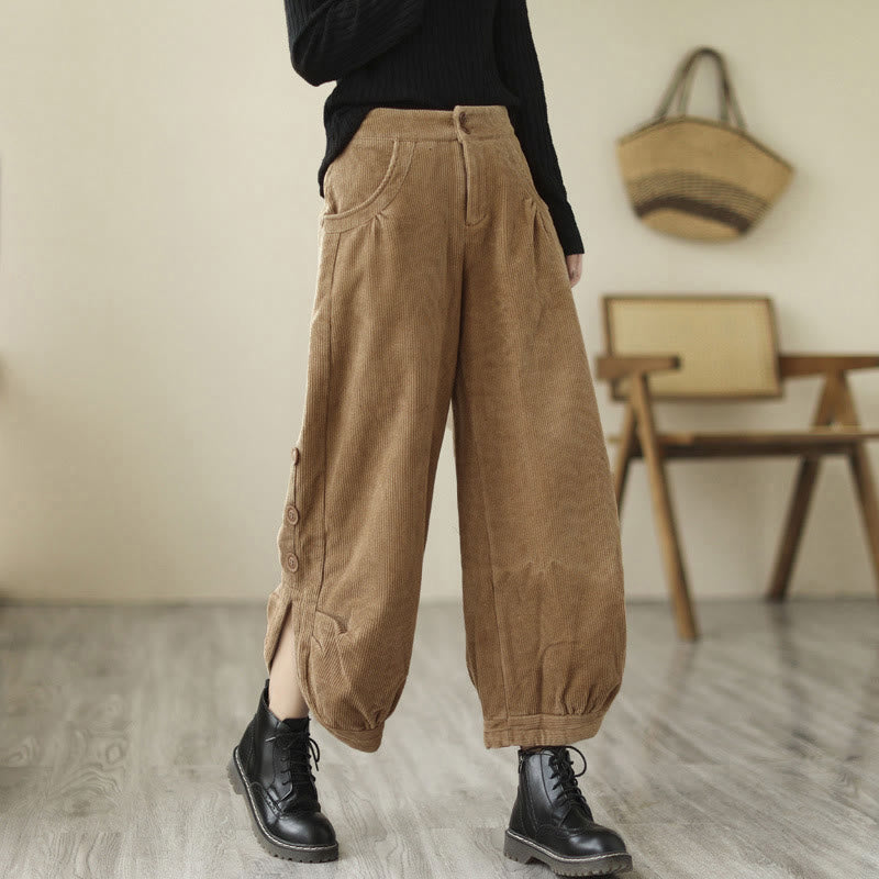 Lässige Cordhose für Damen mit Buddha Stones, Knöpfen, Beinöffnung und Taschen - Goldrute - US8-10, UK/AU12-14, EU40-42 (2XL) - image 0