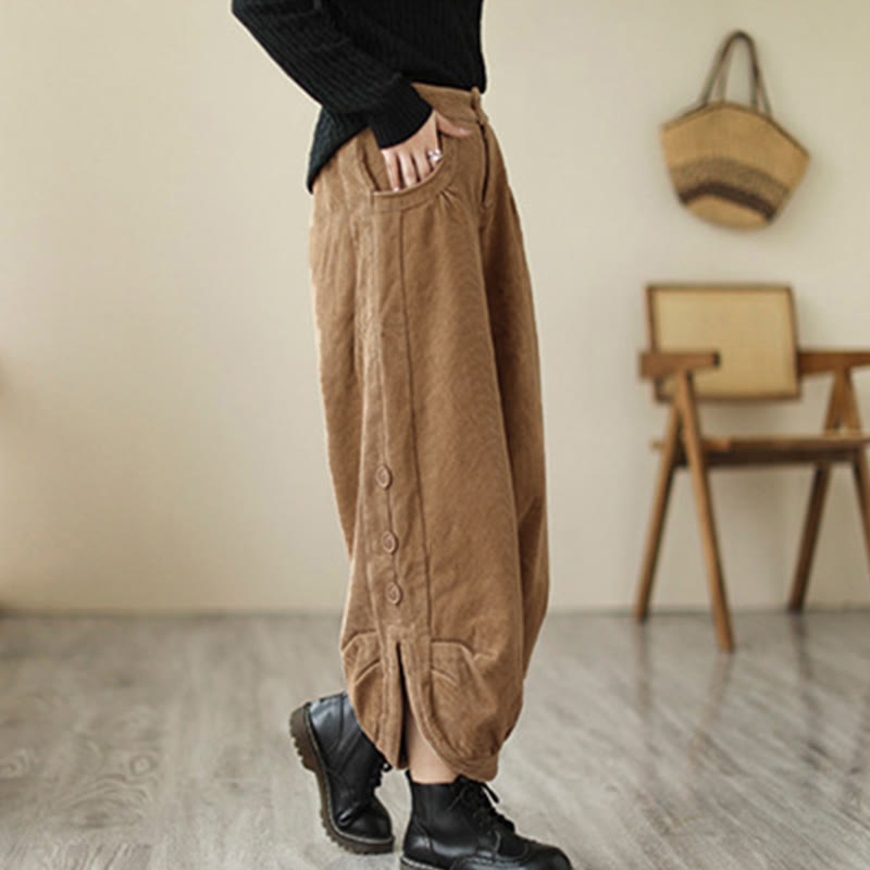 Lässige Cordhose für Damen mit Buddha Stones, Knöpfen, Beinöffnung und Taschen - image 1