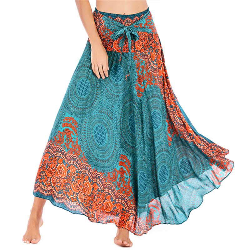 Buddha Stones Two Style Wear Bohemian Compass Rose Flower Lace-up Skirt Dress - Hellseegrün - US4-12, UK/AU8-16, EU36-44 (F) - image 0