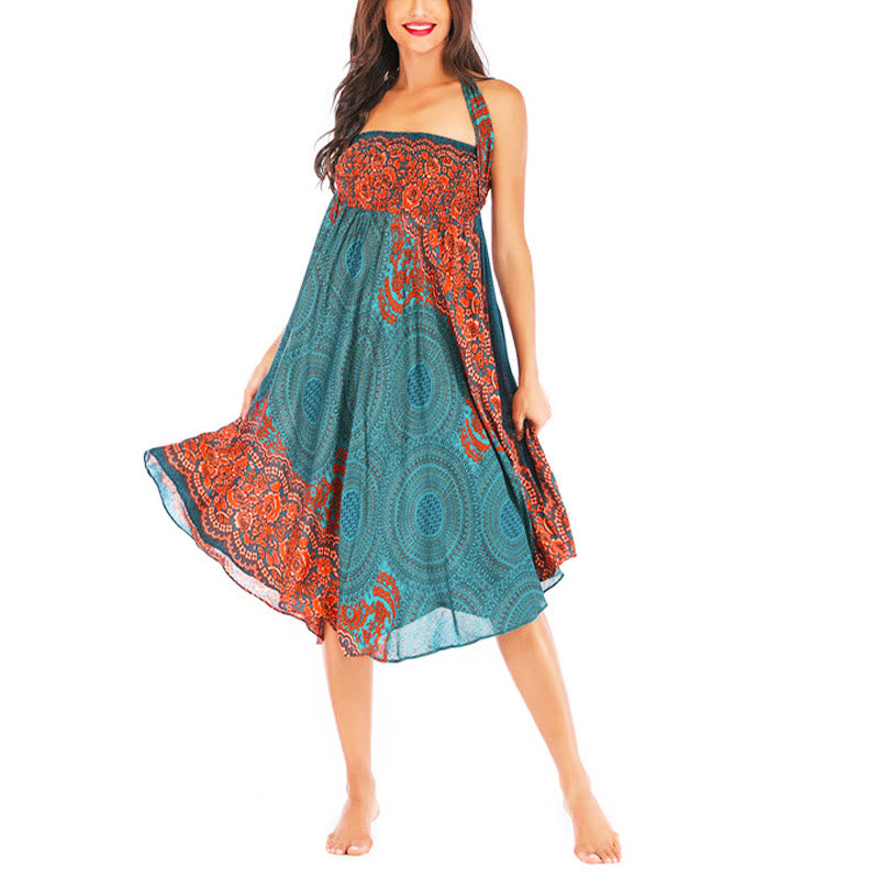 Buddha Stones Two Style Wear Bohemian Compass Rose Flower Lace-up Skirt Dress - image 6