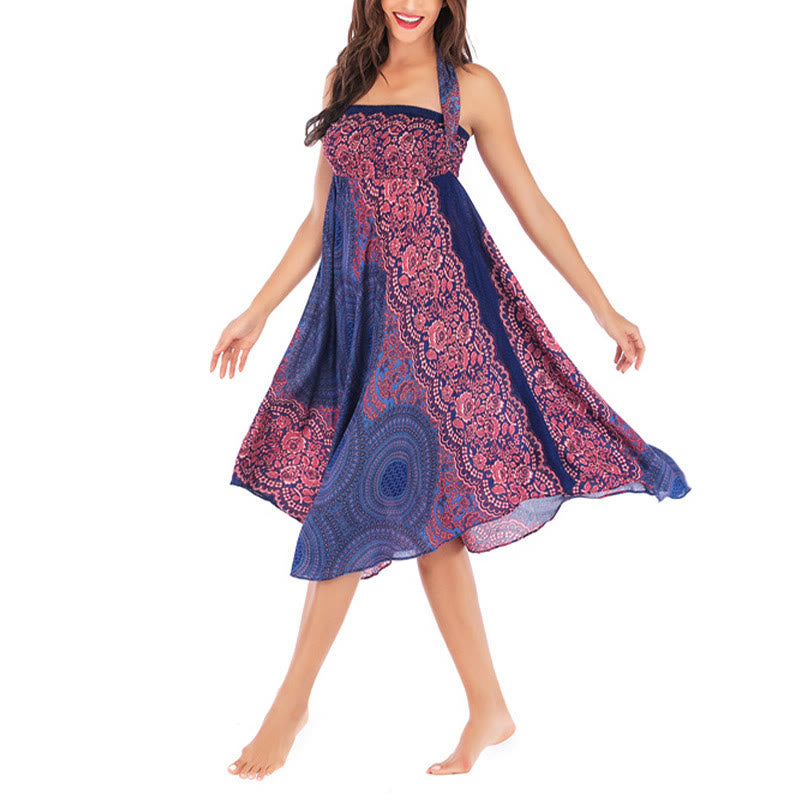 Buddha Stones Two Style Wear Bohemian Compass Rose Flower Lace-up Skirt Dress - image 15