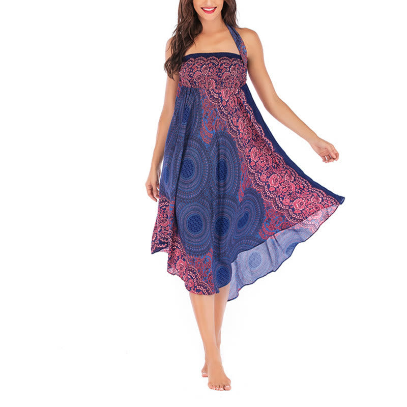 Buddha Stones Two Style Wear Bohemian Compass Rose Flower Lace-up Skirt Dress - image 11