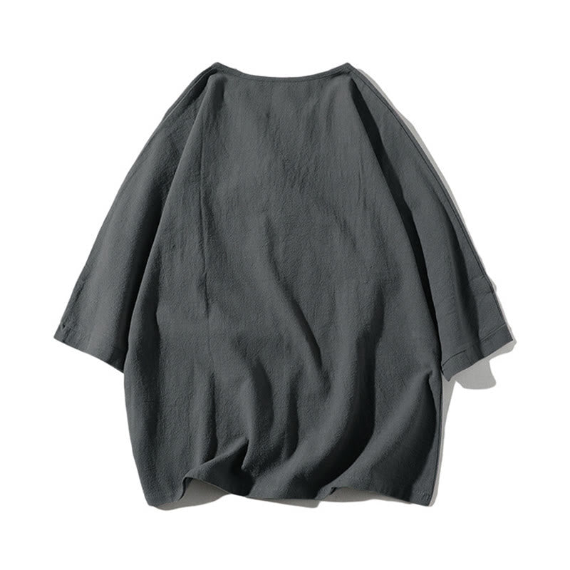 Buddha Stones ​​2-teiliges Set: Einfarbiges T-Shirt mit Kerbkragen und Shorts mit weitem Bein und Taschen – Meditationskleidung für Herren - image 2