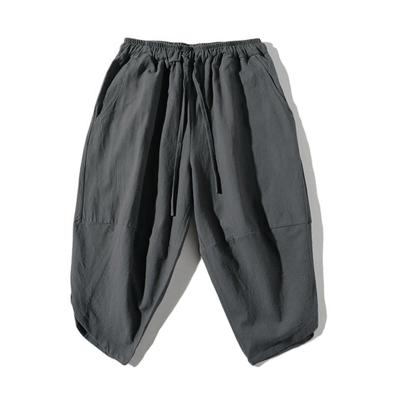 Buddha Stones ​​2-teiliges Set: Einfarbiges T-Shirt mit Kerbkragen und Shorts mit weitem Bein und Taschen – Meditationskleidung für Herren - image 3
