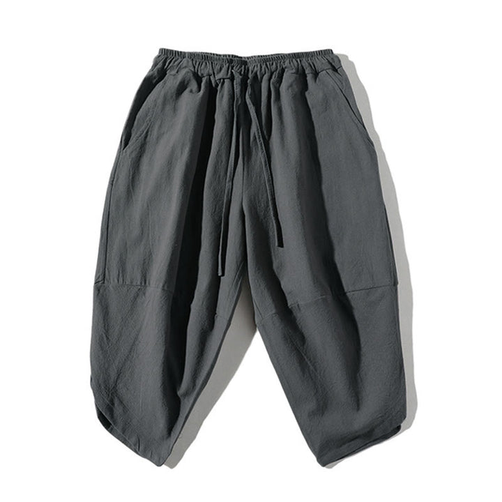 Buddha Stones ​​2-teiliges Set: Einfarbiges T-Shirt mit Kerbkragen und Shorts mit weitem Bein und Taschen – Meditationskleidung für Herren - image 3