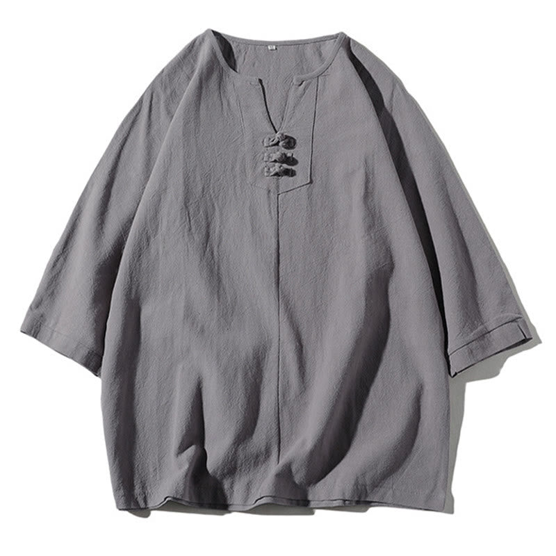 Buddha Stones ​​2-teiliges Set: Einfarbiges T-Shirt mit Kerbkragen und Shorts mit weitem Bein und Taschen – Meditationskleidung für Herren - image 21