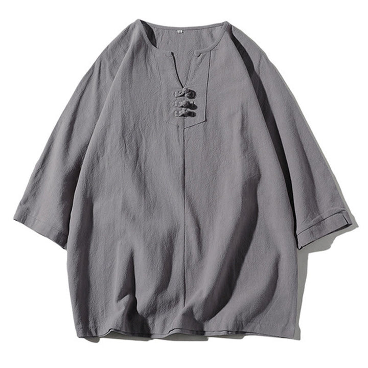Buddha Stones ​​2-teiliges Set: Einfarbiges T-Shirt mit Kerbkragen und Shorts mit weitem Bein und Taschen – Meditationskleidung für Herren - image 21