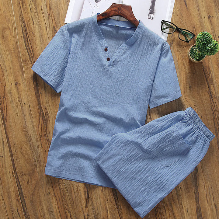 Buddha Stones Freizeit-Set, 2-teilig, schlichtes T-Shirt und Shorts mit Taschen, Herren-Meditationskleidung - Tiefblau - US/UK/AU46, EU56 (5XL) - image 8