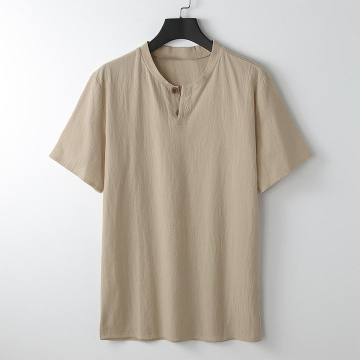 Buddha Stones ​​Herren-T-Shirt, locker geschnitten, einfarbig, Kurzarm, Knopfleiste, V-Ausschnitt, weiches Hemd - Mokassin - US/ UK/AU54, EU64 (9XL) - image 8