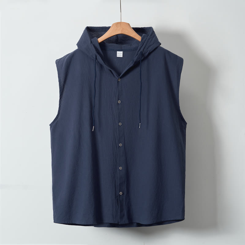 Buddha Stones Lässiges, minimalistisches Tanktop mit Knopfleiste und Kordelzug für Herren – ärmellos - image 24
