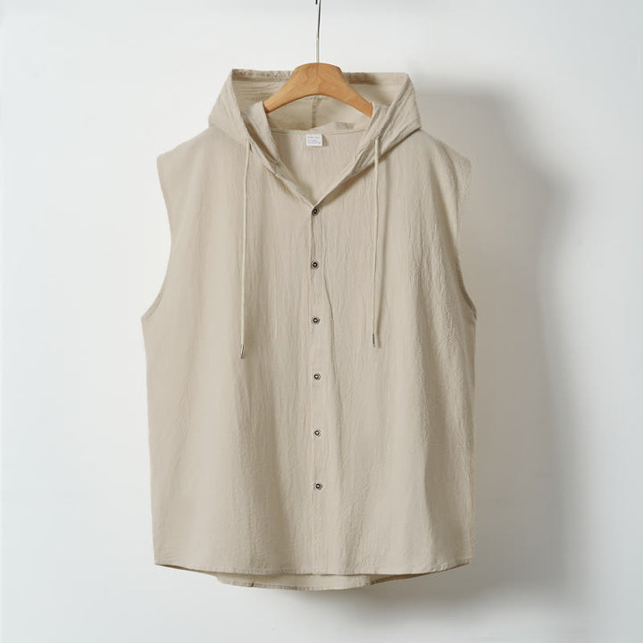 Buddha Stones Lässiges, minimalistisches Tanktop mit Knopfleiste und Kordelzug für Herren – ärmellos - image 14