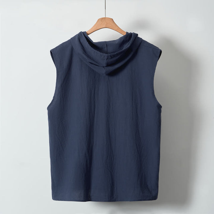 Buddha Stones Lässiges, minimalistisches Tanktop mit Knopfleiste und Kordelzug für Herren – ärmellos - image 25