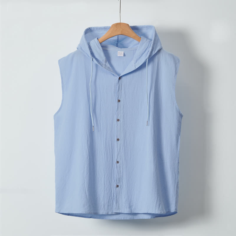 Buddha Stones Lässiges, minimalistisches Tanktop mit Knopfleiste und Kordelzug für Herren – ärmellos - image 4