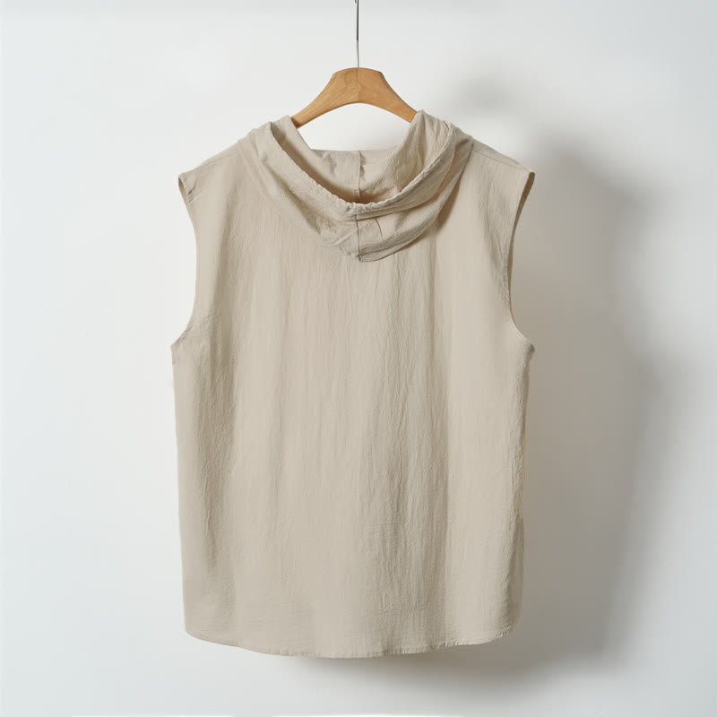 Buddha Stones Lässiges, minimalistisches Tanktop mit Knopfleiste und Kordelzug für Herren – ärmellos - image 15