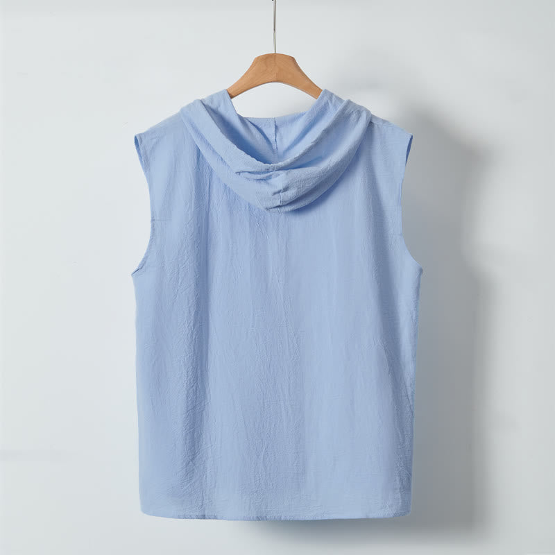 Buddha Stones Lässiges, minimalistisches Tanktop mit Knopfleiste und Kordelzug für Herren – ärmellos - image 5