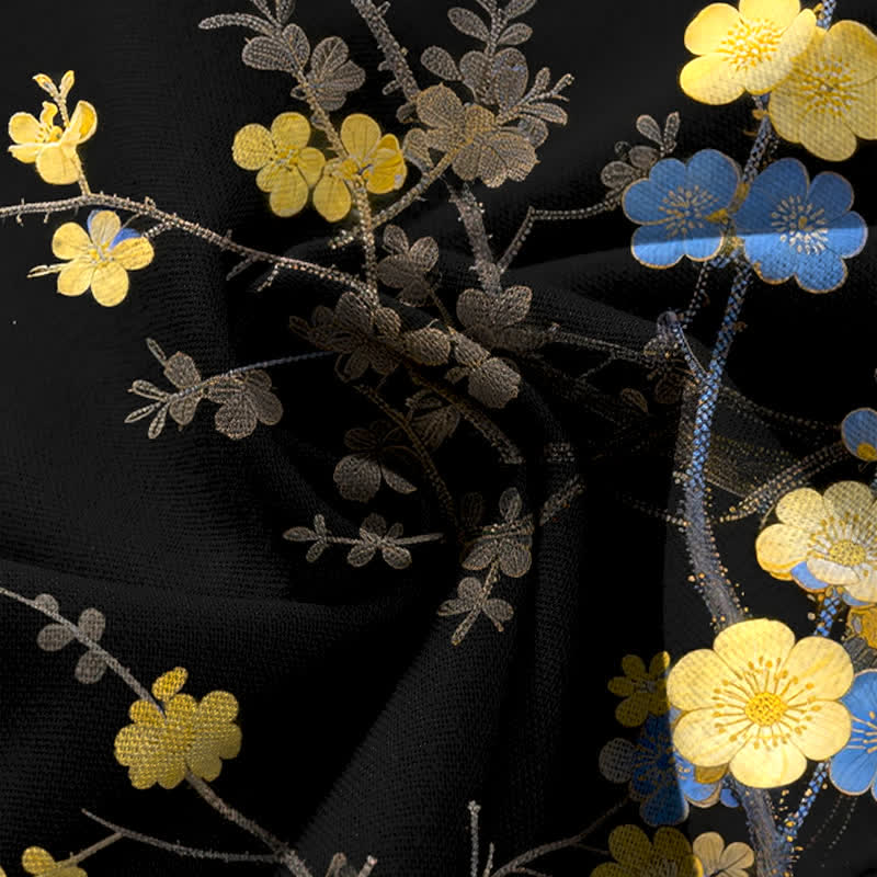 Buddha Stones Baumwoll-Leinen-Hose mit Vintage-gelbem Blumenmuster, elastischem Bund, weitem Bein und Taschen - image 3