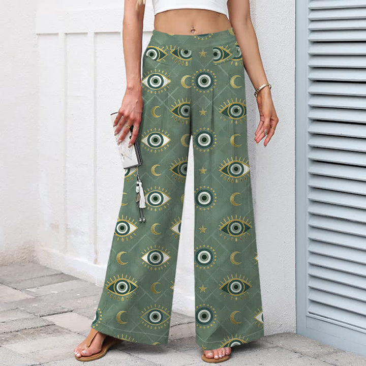 Buddha Stones Baumwoll-Leinen-Hose mit Mondmuster und elastischem Bund, weitem Bein und Taschen - image 1
