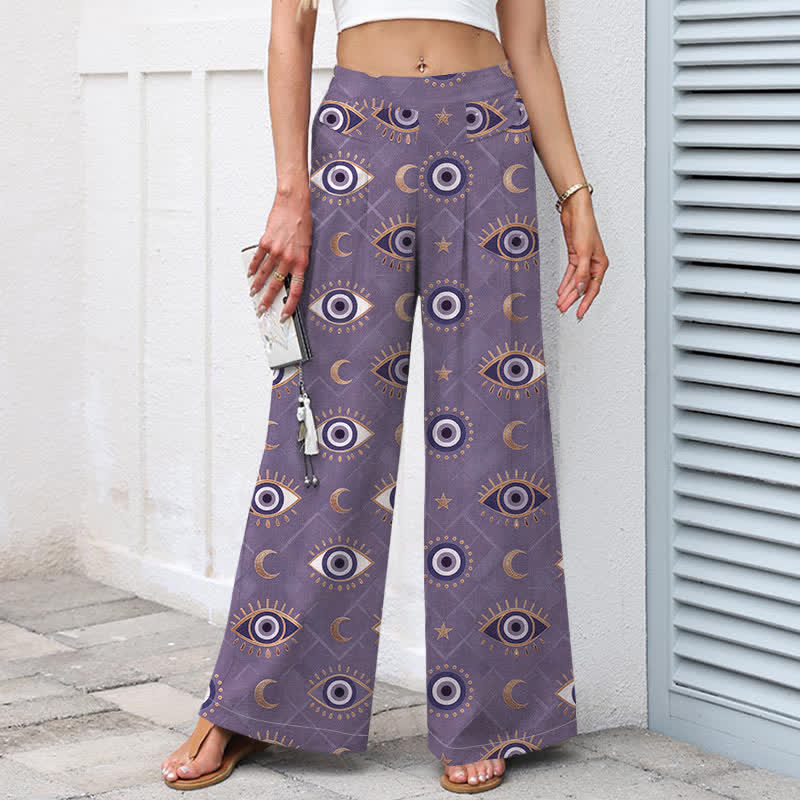 Buddha Stones Baumwoll-Leinen-Hose mit Mondmuster und elastischem Bund, weitem Bein und Taschen - image 5