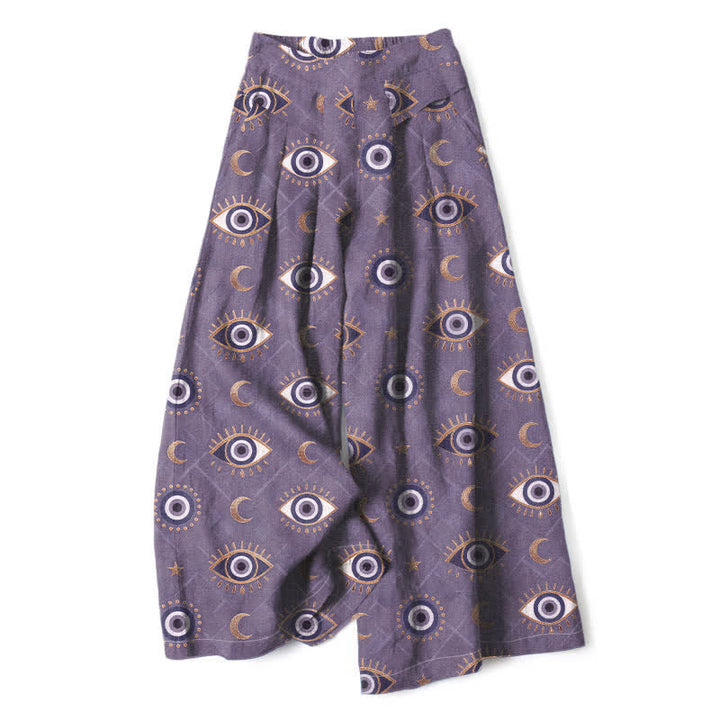 Buddha Stones Baumwoll-Leinen-Hose mit Mondmuster und elastischem Bund, weitem Bein und Taschen - Mittelviolett - US16, UK/AU20, EU48 (3XL) - image 4
