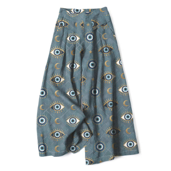 Buddha Stones Baumwoll-Leinen-Hose mit Mondmuster und elastischem Bund, weitem Bein und Taschen - Hellstahlblau - US16, UK/AU20, EU48 (3XL) - image 6