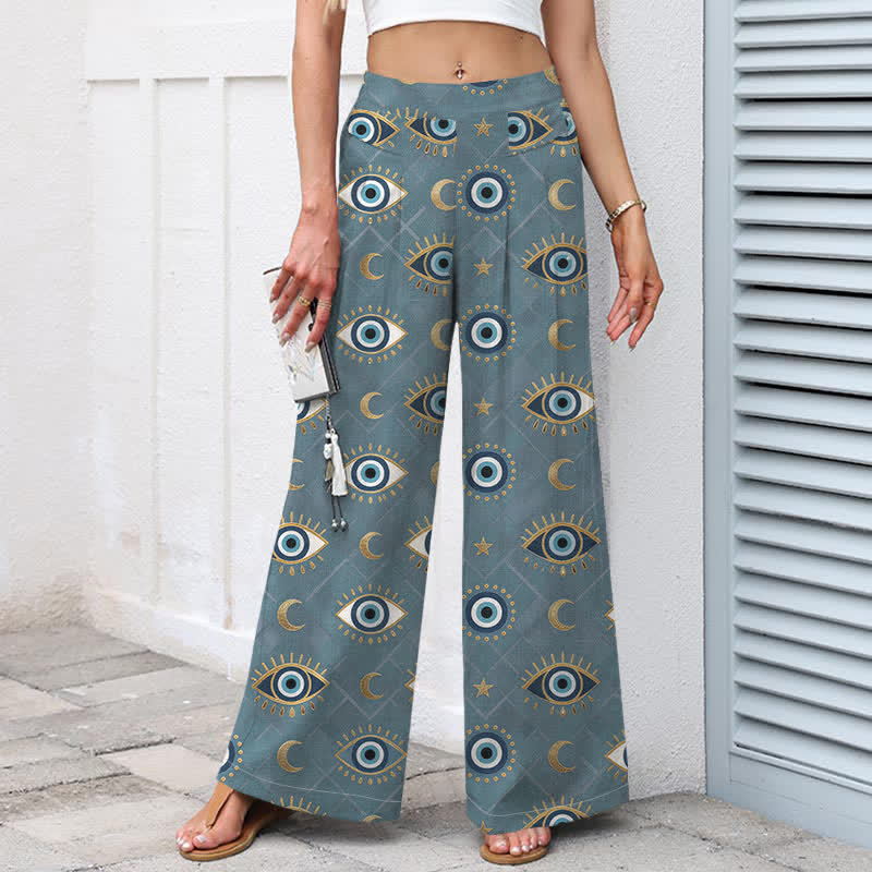 Buddha Stones Baumwoll-Leinen-Hose mit Mondmuster und elastischem Bund, weitem Bein und Taschen - image 7