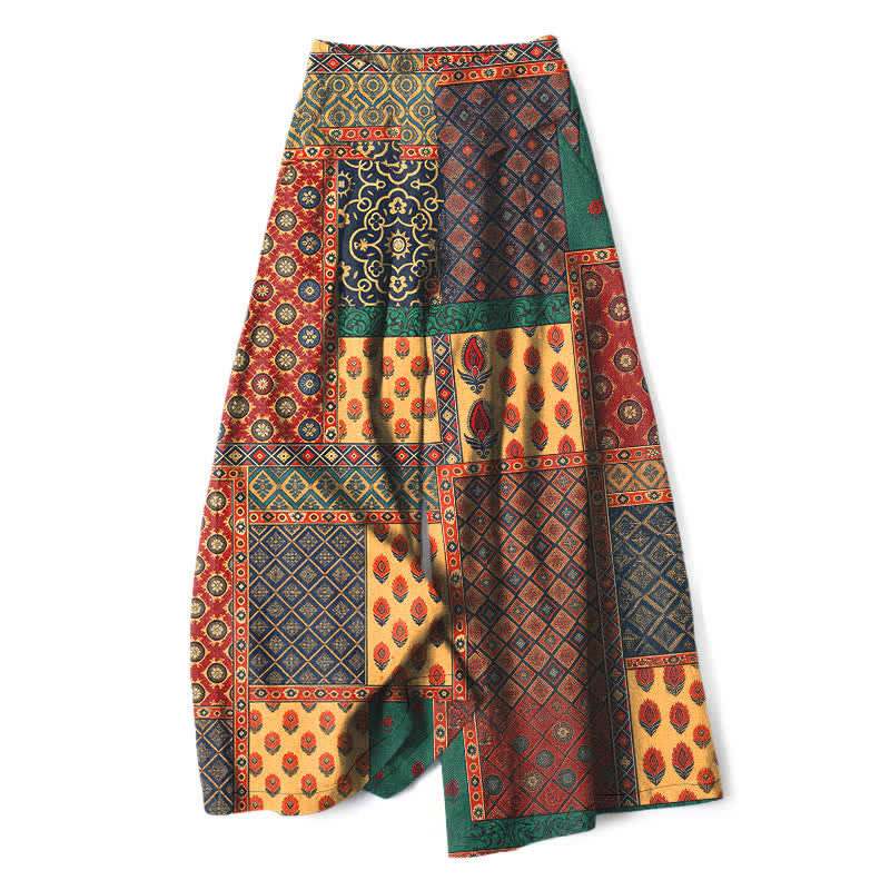Buddha Stones Baumwoll-Leinen-Hose mit Vintage-Blumenmuster, elastischem Bund, weitem Bein und Taschen - Sienna - US16, UK/AU20, EU48 (3XL) - image 0
